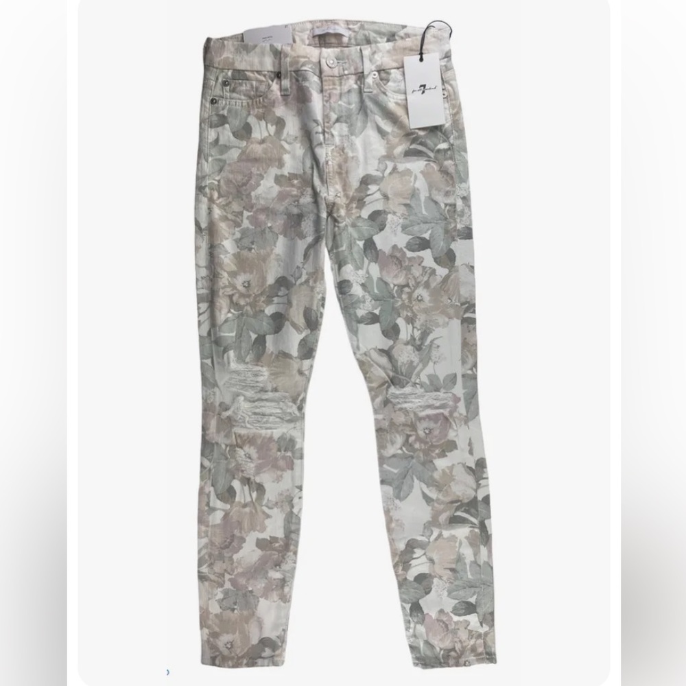 Sevens 7 For All Mankind Super Skinny  White Floral Jeans